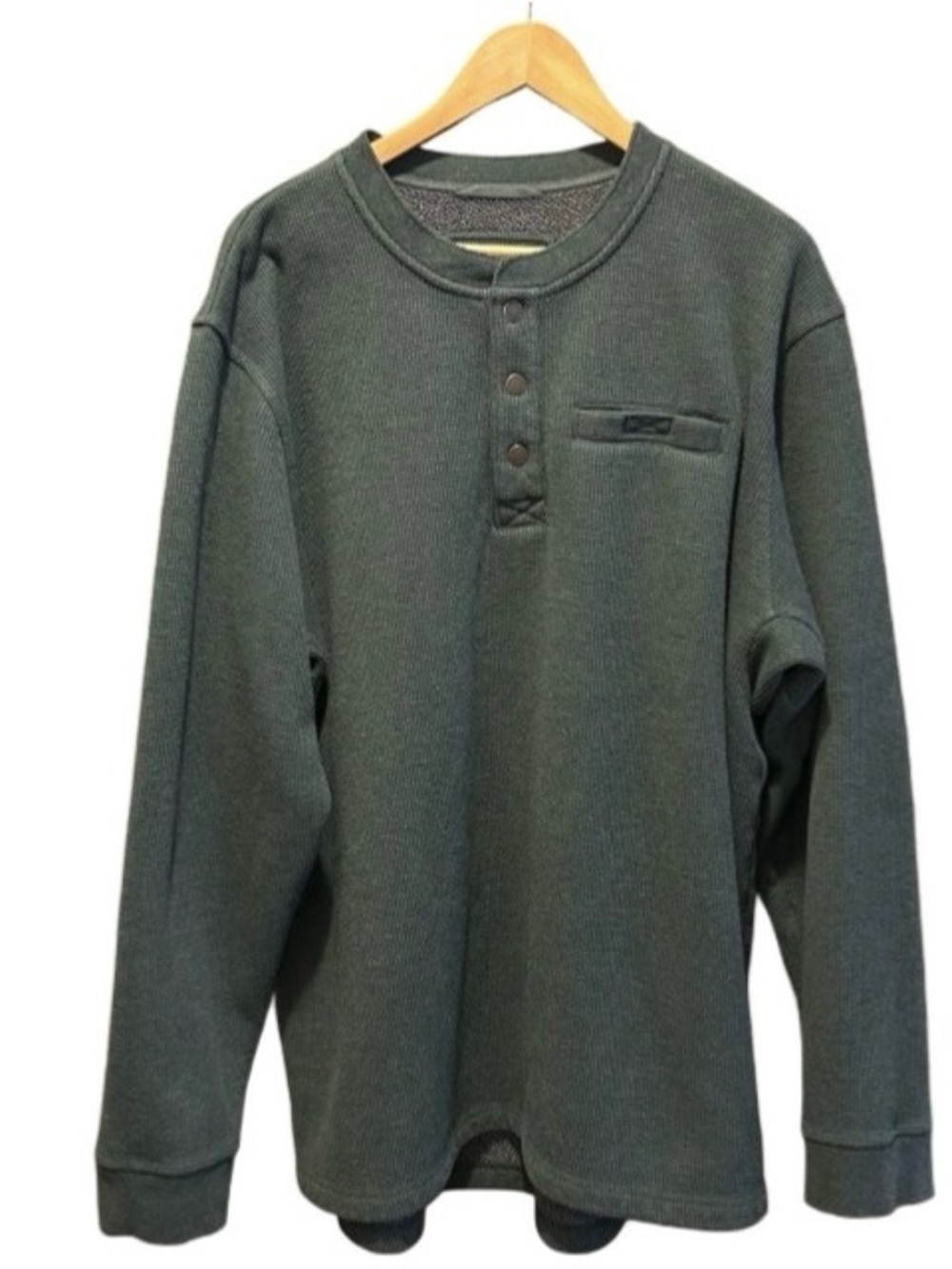 Men's L.L.Bean Katahdin Iron Works Bonded Waffle Fleece Henley XXL Tall Green